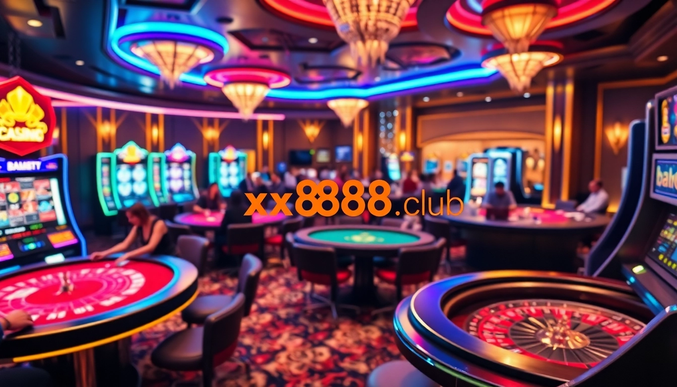 Experience the thrill of gaming at xx888.club with lively poker games and vibrant casino tables.